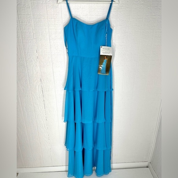 NWT Mori Lee chiffon ruffle formal maxi dress in periwinkle size 10, Never Worn - Picture 7 of 12